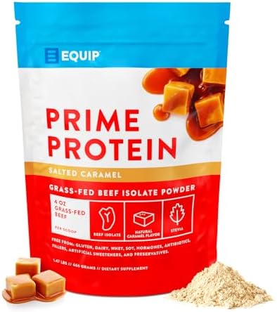 Equip Foods Prime Protein Powder | Clean, Grass Fed Beef Protein Isolate | Carnivore Protein Powder | Paleo, Keto Friendly | Gluten, Dairy Free | 30 Servings, Salted Caramel
