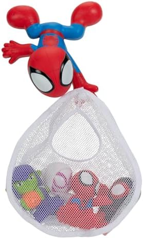 MARVEL Spidey and His Amazing Friends Bath Toy Set - Spidey Wall Mount with Web Net and Four Bath Squirters