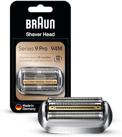 Braun Shaver Head Replacement Part 94M Silver, Compatible with Series 9 Pro and Series 9 Electric Razors for Men
