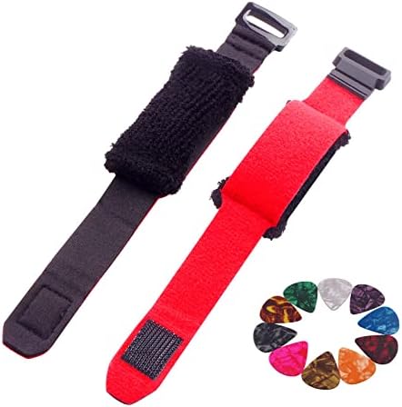 Rockhouse Guitar String Mute Dampener, 2PCS Fret Mute Neck Wrap Electric Guitar String Muter Bass Muffler Silencer Damper Strap, Red (Small, Medium)