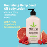 HEMPZ Body Lotion - Grapefruit & Raspberry Crème Daily Moisturizing Cream, Shea Butter Body Moisturizer - Skin Care Products, Hemp Seed Oil - Large