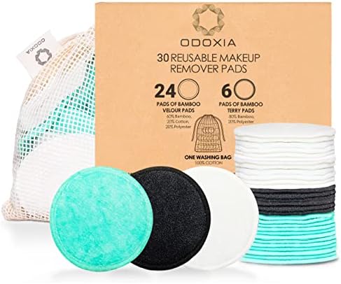30-Pack Reusable Makeup Remover Pads | Eco Friendly & Zero Waste Cotton Rounds | Beauty Products | Natural & Organic Face Pads with Laundry Bag | Soft for All Skin Types | Bamboo Wipes for Cleansing