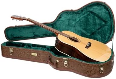 Crossrock Designer Series- Universal Wooden Case for Gibson Acoustic J45, Martin Dreadnought Guitars- Security Lock, Metal Feet, Storage Space- Blossom Brown((CRW530DBQ)