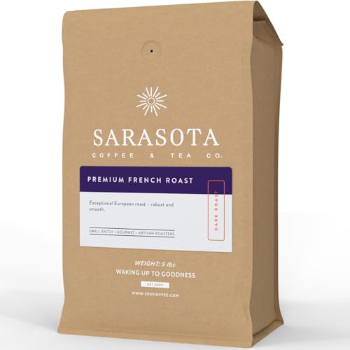 Sarasota Coffee Whole Bean Cubano European French Roast | Dark Roast Gourmet Coffee Beans | Low Acid, Mold Free, Specialty Grade Bulk Coffee Beans | 5lb (80 oz)