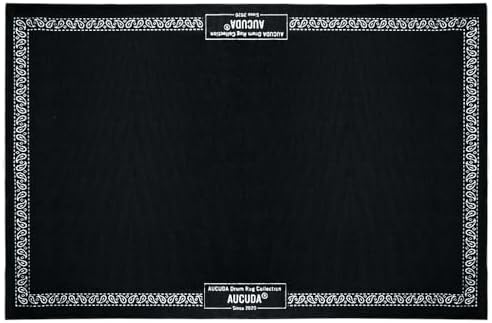 Aucuda Drum Rug Mat with Paisley Border 4x6ft Tightly Woven Fabric Cool Drum Floor Mat, Electric Drum Set Carpet Accessories for Christmas Holiday Practice, Apartment, Soundproof, Winter.