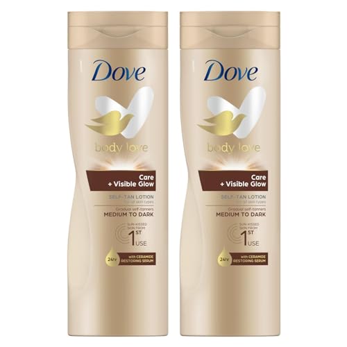 2x Dove Summer Glow Gradual Self Tan Body Lotion Medium To Dark - 400ml