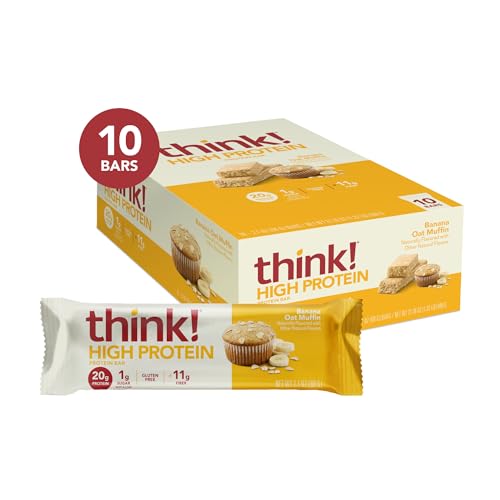 think! Protein Bars, High Protein Snacks, Gluten Free, Kosher Friendly, Banana Oat Muffin, 10 Count