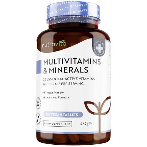 NUTRAVITA Multivitamins & Minerals - 365 Vegan Multivitamin Tablets - 1 Year Supply - Multivitamin Tablets for Men and Women with 26 Essential Active Vitamins & Minerals - Made in The UK by Nutravita