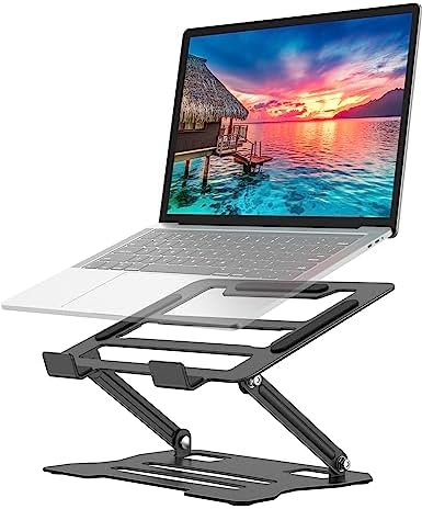 Laptop Tablet Stand, Universal Adjustable Carbon Steel Laptop Computer Stand, Ergonomic Foldable Portable Desktop Tray Cooling Holder Compatible with 10''-15.6'' Devices (Black)