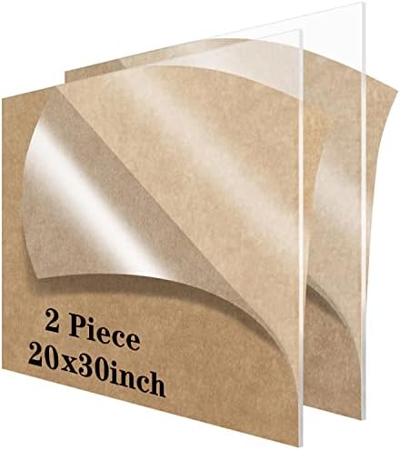 20 x 30 Acrylic Sheet 1/8 inch Thick 3mm Lesnlok 2 Pieces Clear Plexiglass Sheet,for Sign,Craft,Photo Frame, DIY Display Projects (2, 20 x 30 x 1/8)