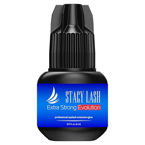 Extra Strong Evolution Eyelash Extension Glue Stacy Lash (0.17fl.oz/5ml)/1-2 Sec Dry/Retention – 8 Weeks/Professional Supplies/Black Adhesive
