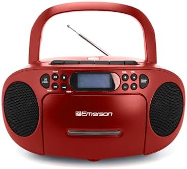 Emerson Portable CD Player Boombox with Cassette Player Combo, Tape Recorder, AM/FM Radio, AUX, Headphone Jack, Dual Speakers, AC/DC & Battery Operated - Stereo System for Home, Indoor & Outdoor Use