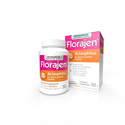 Florajen Acidophilus Probiotics, Gut Health, Vaginal Health, and Immune Support Supplement, Constipation and Bloating Relief for Adults, 30 Capsules (Refrigerated)