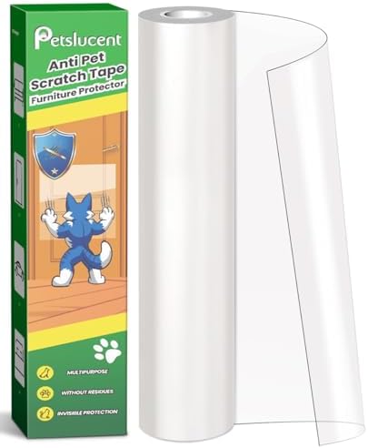 Petslucent Cat Scratch Furniture Protector: Cat Anti Scratch Tape - Door Protector from Dog Scratching - Clear Training Self Adhesive Tape for Carpet, Sofa, Couch, Door (197in x 11.8in)
