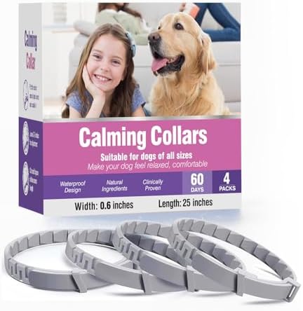 Calming Collar for Dogs 4 Packs Dog Pheromone Calm Collars Relief Anxiety Stress Separation Lasts 60 Days Relieve Bad Behavior 25 Inches Size Flexible Adjustable for All Small Medium and Large Dog