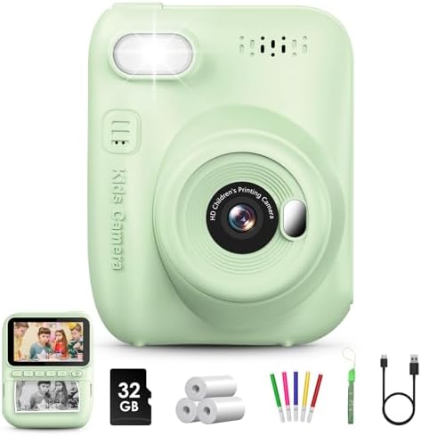 Kids Instant Print Camera, 3.0-inch HD Screen 32MP Photo Instant Digital Camera Christmas Birthday Gifts Toys for Children Girls Boys Age 3-12 - Green