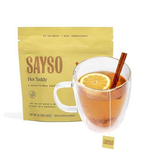 SAYSO Hot Toddy Cocktail Tea Bags - Infuses with Cold Water, Premium Craft with Honey, Cinnamon, Crystallized Lemon & Clove | Organic, Certified Gluten-free, Non-GMO| 35 calories, 8g sugar - 8 count