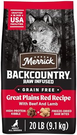 Merrick Backcountry Grain Free Dry Adult Dog Food Kibble With Freeze Dried Raw Pieces, Great Plains Red Recipe - 20.0 lb. Bag