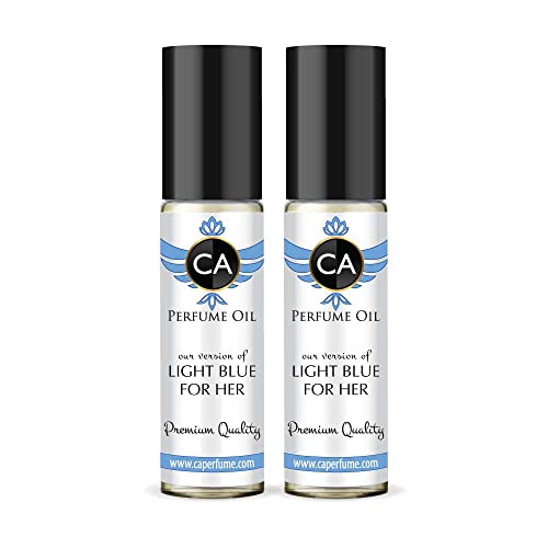 CA Perfume Impression of Light Blue For Women Replica Fragrance Body Oil Dupes Alcohol-Free Essential Aromatherapy Sample Travel Size Concentrated Long Lasting Attar Roll-On 0.3 Fl Oz-X2