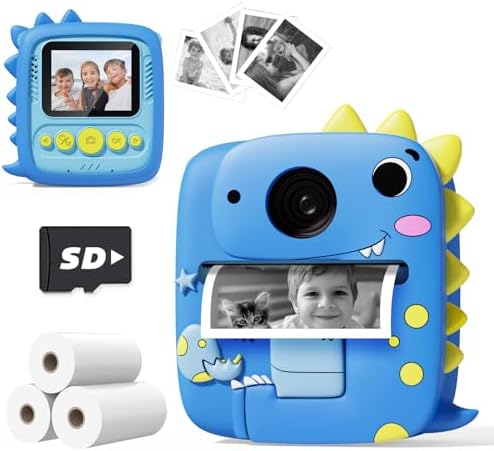 Kids Camera Instant Print, Christmas Birthday Gifts for Kids Age 3-8, 1080P Digital Camera with Silicone Cover, Toddler Portable Travel Toys for 3 4 5 6 7 8 Year Old Girls Boys-Blue