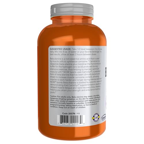 NOW Sports Nutrition, Beta-Alanine Pure Powder 2,000 mg, Muscular Endurance*, 500 Grams