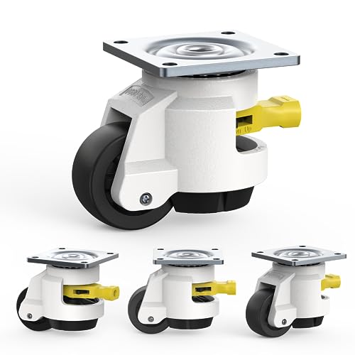 HOLKIE Leveling Casters with Ratchet Handle Design Casters Set of 4 Total Capacity 2200 Lbs Heavy Duty Industrial Casters with Adjustable Leveling Pads (TD60)
