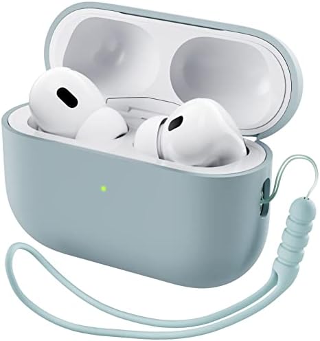 ORNARTO Compatible with AirPods Pro 2 Case 2022, Full Protective Hybrid Silicone for AirPods Pro 2nd Generation Case, Front LED Visible Skin Cover-Mint Green