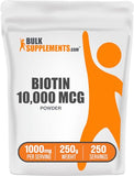 BulkSupplements.com Biotin 10000mcg Powder - Biotin Powder, Biotin Supplement, Biotin Vitamins for Hair Skin and Nails - Gluten Free, 1000mg per Serving (10mg Biotin), 250g (8.8 oz)