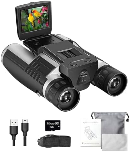 2" LCD Display Digital Binoculars with Camera 12x32 5MP Take Pictures Video Recorder Function Binoculars Camera with 32GB Memery Card Strap & Pouch