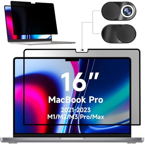 Mamol Privacy Screen for MacBook Pro 16 Inch (2021-2023, M1, M2, M3) - A2991 A2485 A2780, MagicSuction™ Removable Vacuum Adsorption Anti Spy,Anti Glare Anti Blue Light Filter for Mac Laptop Computer