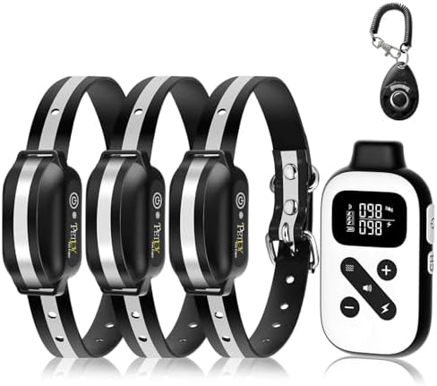 PetJoy 3 Dog Shock Collar for Large Dogs, Automatic Bark Collar with Remote, Bark and Training Collar Combo, Shock Collar with 5 Adjustable Levels of Sensitivity to Suit All Breeds of Dogs