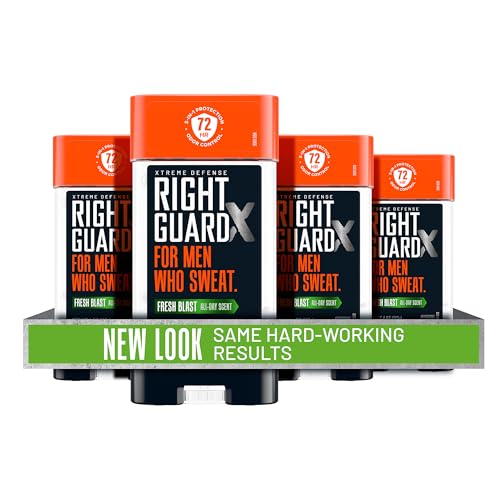 Right Guard Xtreme Defense Antiperspirant & Deodorant Gel, 5-in-1 Protection For Men, Blocks Sweat 2X Longer, 72-Hour Odor Control, Fresh Blast Scent, 4 oz. (4 count)(Packaging May Vary)