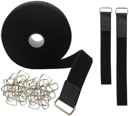 1" x16ft Hook and Loop Straps with 25 Metal Buckles, Reusable Cinch Straps,Adjustable Multi-Purpose Cable Straps 1 inch Wide, Reusable Nylon Securing Cord Ties for Organizer or Storage (Black)