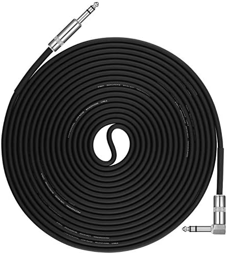 Donner 25ft TRS Cable 1/4” Male Right Angle to 1/4” TRS Male Straight Balanced Stereo Audio Patch Guitar Cable Black Sturdy No Hum