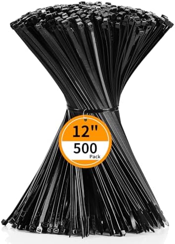 Cable Zip Ties 12 inch Cehony 500 Pack Black Zip Ties Heavy Duty 50lbs Tensile Strength Plastic Zip Ties for Outdoor and Indoor Multi-Purpose Cable Ties Self-Locking UV Resistant Wire Ties Wraps