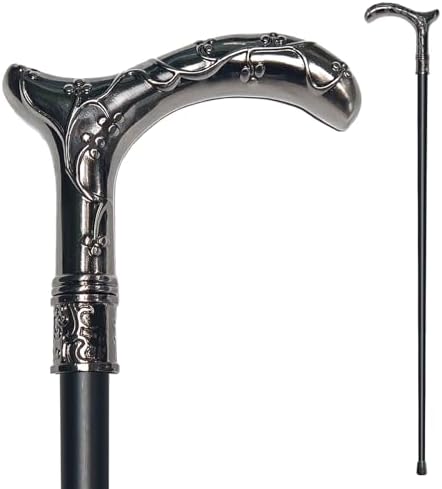 Walking Cane for Men & Women - Heavy Duty 500+ lbs Capacity, Gothic Decorative Ornate Metal Cane with Ergonomic Handle, Black & Silver Design Walking Stick for Senior