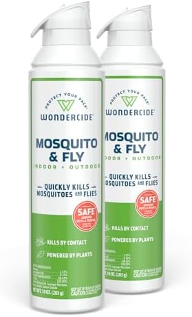 Wondercide - Mosquito and Fly Aerosol Spray - Fly, Gnat, Flying Bug, Mosquito Killer with Natural Essential Oils - Quick Kill for Outdoor and Indoor Areas - Pet and Family Safe - 10 oz - 2 Pack