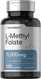 Horbaach L Methylfolate 15000 mcg | 120 Capsules | 15mg Methyl Folate | 5-MTHF | Non-GMO, Gluten Free Supplement