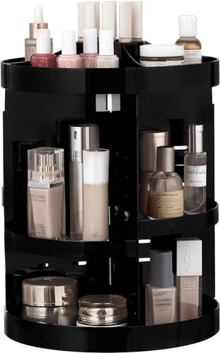 HBlife 360 Rotating Makeup Organizer Plus Size Adjustable Carousel Large Capacity Revolving Perfume Organizer Skincare Organizers Cosmetic Storage Spinning Holder for Vanity, Black