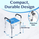 Medokare Shower Chair with Padded Seat - Shower Bench for Seniors with Tote Bag and Handles, Shower Stool Bath Chair for Elderly, Handicap Tub Shower Seats for Adults (White Stool with Rail)