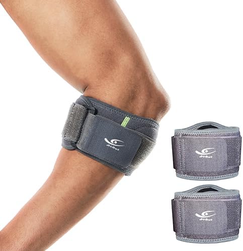 HiRui Elbow Brace with Gel Pad Support for Forearm Tension Relief, Tennis Elbow Brace Adjustable Elbow Strap Pressure Band for Tendonitis Weightlifting Golfer Baseball (Gray-2 Pack)