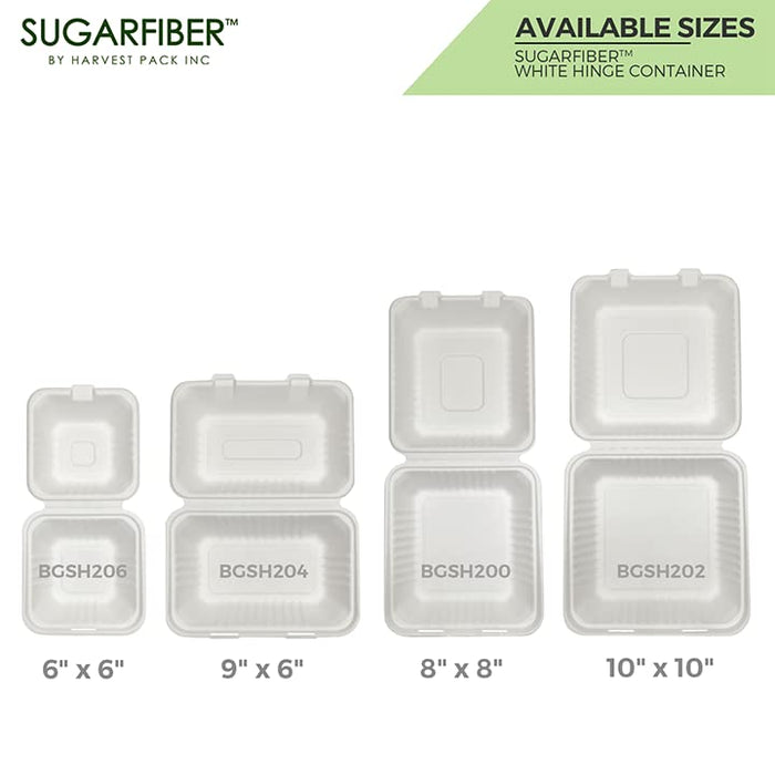 [200 COUNT]Sugarfiber by Harvest Pack 9 X 9" Compostable Clamshell Food Containers, 3 Compartment Clamshell Heavy-Duty Hinged Container, Disposable Bagasse Eco-Friendly Natural Takeout to go Box