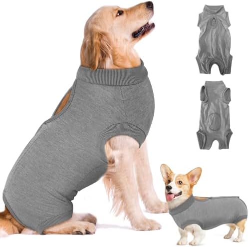 SlowTon Dog Recovery Suit - Surgery Recovery Suit for Female Male Dogs, Dog Onesie After Spay Abdominal Wounds, E-Collar Cone Alternative Prevent Licking Pet Surgical Suit(Grey,M)