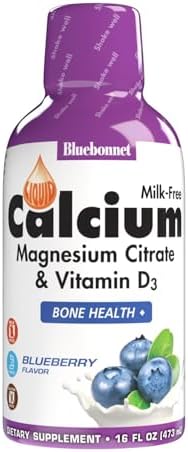 Bluebonnet Nutrition Liquid Calcium Citrate Magnesium Citrate, Vitamin D3, Bone Health, Gluten Free, Soy free, milk free, kosher,32 Servings, Blueberry Flavor, 16 Fl Oz (Pack of 1)