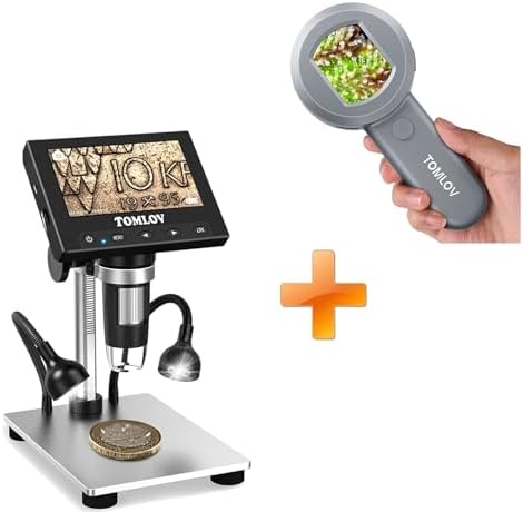 TOMLOV P10 Microscope for Adults Kids, Portable 100X Illuminated Jewelers Loupe, Handheld Coin Magnifier with Light for Collectors+DM4S