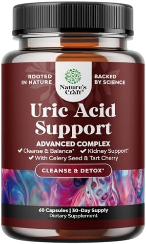 Uric Acid Cleanse and Detox Capsules - Turmeric, Tart Cherry & Celery Seed Supplement for Men and Women - Essential Daily Joints Support & Kidney Cleanser for Adults – 60 Count