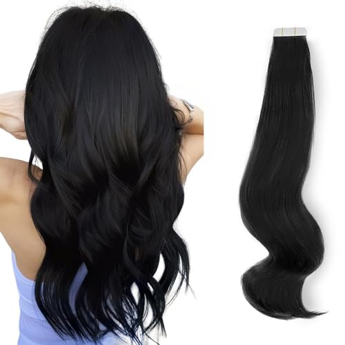 ABH AmazingBeauty Tape in Hair Extensions Human Hair Real Remy Skin Weft, Invisible, Seamless and Reusable Tape Hair Extensions, 50g 20pcs, Jet Black Color 1, 20 Inch