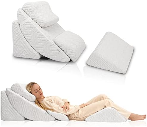 5pcs Orthopedic Bed Wedge Pillow Set, Adjustable Memory Foam, Post Surgery Foam for Back Neck & Leg Pain Relief Support, Acid Reflux, Snoring Reading, Sleeping, Sitting up, Grey