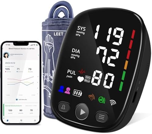 Automatic Arm Blood Pressure Monitor for Home Use - with Adjustable Large Cuff (8.7"-17.3"), Bluetooth App Tracking, LED Display 2 Users 240 Sets Memory, Hypertension Detector