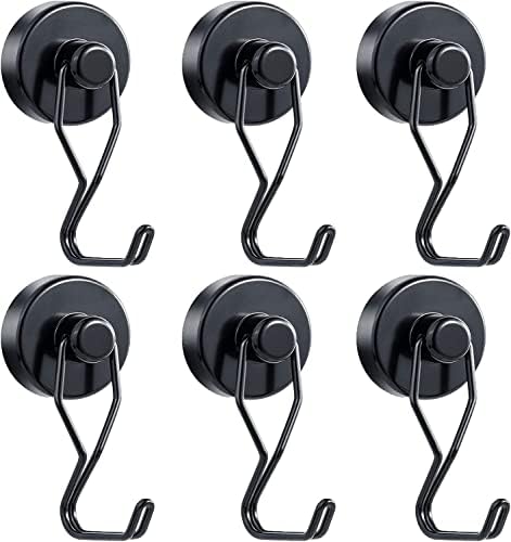 Tohoer Magnetic Hooks, 100 lb Heavy Duty Neodymium Magnet Hook with Rust Proof for Indoor Outdoor Hanging,Refrigerator,Grill,Kitchen,Key Holder,(Black, 100lbs)